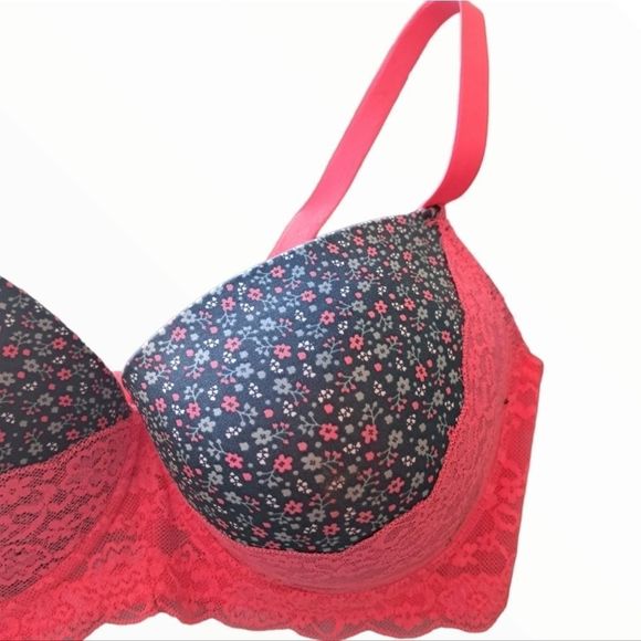 YOUMITA Underwire Micro Floral Hot Pink Bra 42D - Picture 2 of 8